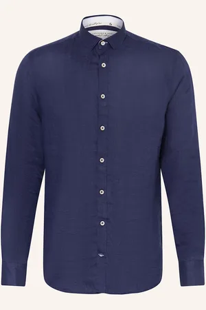 Colours & Sons Hemd Slim Fit Mit Leinen blau