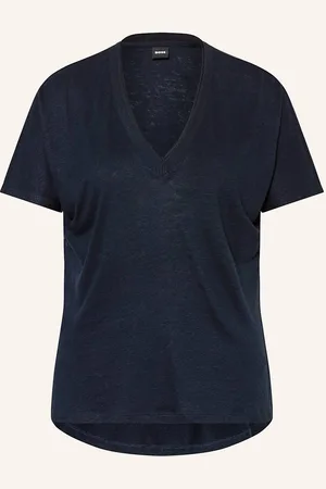 HUGO BOSS T-Shirt Eylina Mit Leinen blau