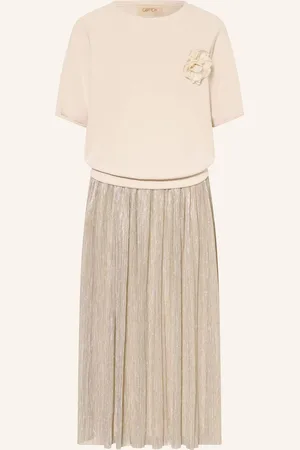 Cartoon Set: Kleid Mit Plissees Und Sweatshirt beige
