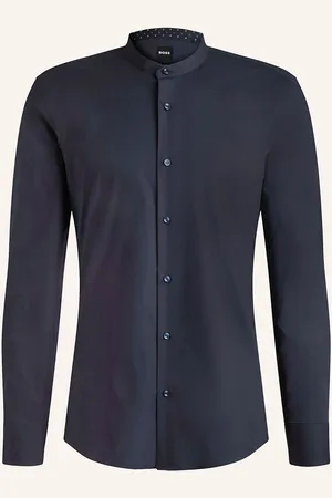 HUGO BOSS Hemd Hank Slim Fit Mit Stehkragen blau