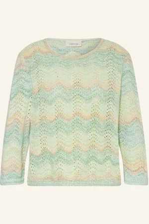 Cartoon Pullover Mit 3/4-Arm Und Glitzergarn gruen