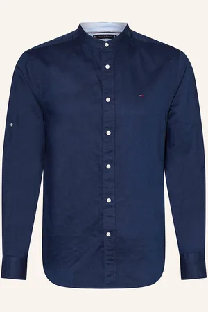 Tommy Hilfiger Hemd Regular Fit Mit Leinen Und Stehkragen blau