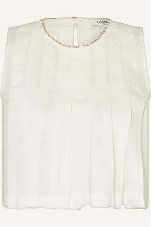 Sandro Cropped-Blusentop Aus Leinen Mit Schmucksteinen