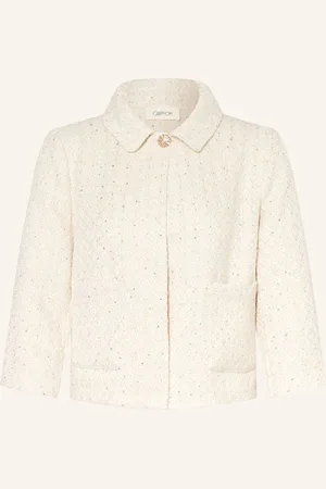 Cartoon Bouclé-Jacke Mit 3/4-Arm Und Pailletten weiss