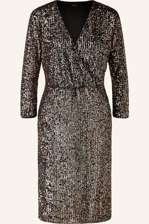 Oui Kleid In Wickeloptik Mit Pailletten schwarz