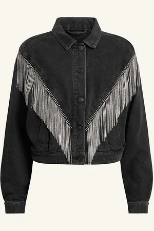 AllSaints Jeansjacke Marlene Emb Mit Schmucksteinen schwarz