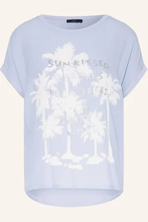 Oui T-Shirt Im Materialmix blau