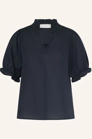 Neo Noir Blusenshirt Odesa Aus Leinen Mit Rüschen blau
