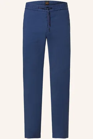 HUGO BOSS Hose Sanderson Straight Fit Mit Leinen blau