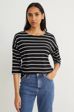 C&A Damen Longsleeves - C&A Langarmshirt-gestreift, , Taille: XS