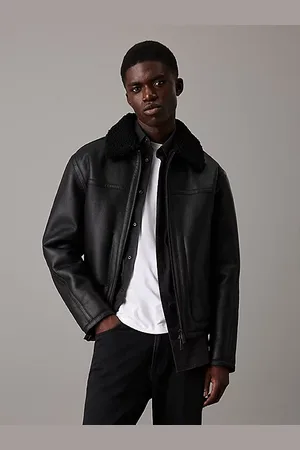 Calvin Klein Leder- und Shearling-Fliegerjacke