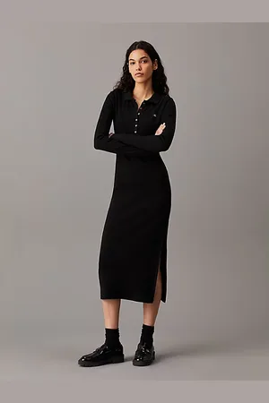 Calvin Klein Langes Polokleid aus gerippter Baumwolle