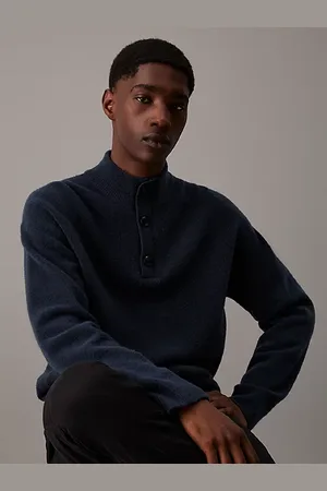 Calvin Klein Pullover aus Merinowolle mit geknöpftem Ausschnitt