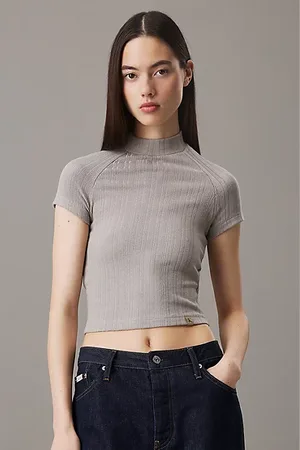 Calvin Klein Schmales, strukturiertes Rippen-T-Shirt