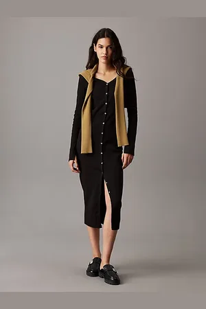 Calvin Klein Schmales Maxikleid mit Rippen und Knöpfen