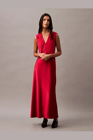 Calvin Klein Ärmelloses Satin-Kleid mit V-Ausschnitt