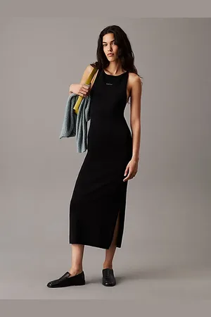 Calvin Klein Schmales Strick-Maxikleid mit Racerback-Design