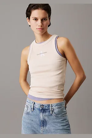 Calvin Klein Schmales, geripptes Monogramm-Tanktop