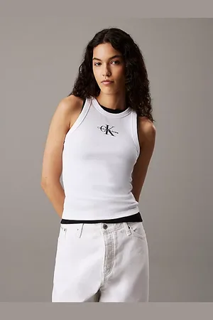 Calvin Klein Schmales, geripptes Monogramm-Tanktop