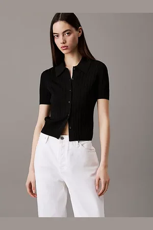 Calvin Klein Cropped Poloshirt aus glattem Strick