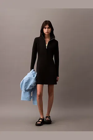 Calvin Klein Langärmeliges Scuba-Kleid mit Reißverschluss-Ausschnitt