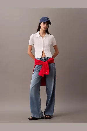 Calvin Klein Cropped Poloshirt aus glattem Strick