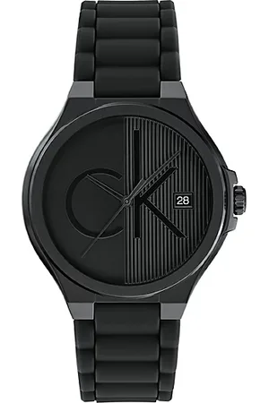 Calvin Klein Armbanduhr aus schwarzem plattiertem Stahl mit Silikonarmband