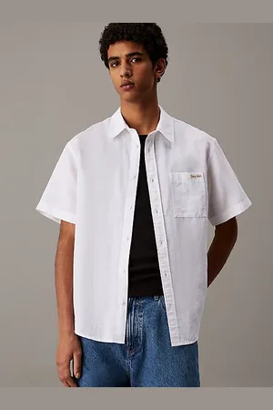 Calvin Klein Kurzärmeliges Hemd aus Leinen und Baumwolle
