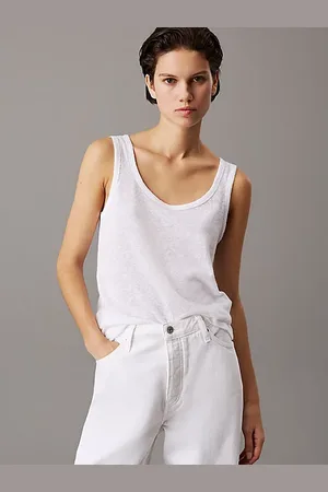 Calvin Klein Schmales Tanktop aus Jersey und Leinen