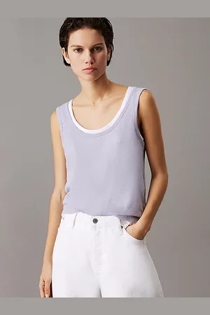 Calvin Klein Schmales Tanktop aus Jersey und Leinen