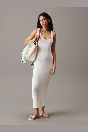 Calvin Klein Maxikleid aus weichem Strick mit Schnürung am Rücken