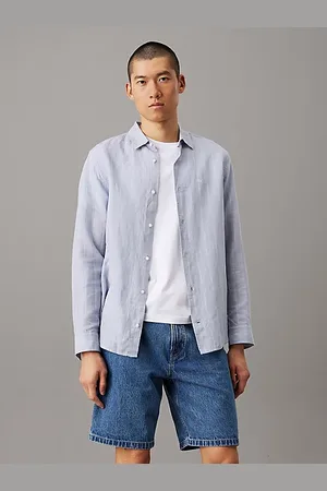 Calvin Klein Gestreiftes Hemd aus Leinen und Baumwolle