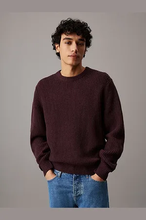 Calvin Klein Gerippter Pullover aus Wollgemisch mit Rundhalsausschnitt