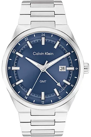 Calvin Klein GMT-Uhr aus Edelstahl mit blauem Zifferblatt
