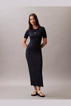 Calvin Klein Geripptes Midikleid aus Modal-Stretch