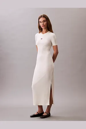 Calvin Klein Geripptes Midikleid aus Modal-Stretch