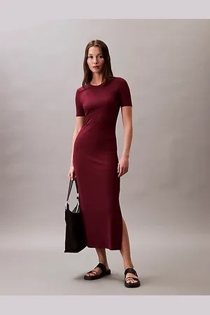 Calvin Klein Geripptes Midikleid aus Modal-Stretch
