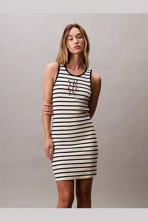 Calvin Klein Gestreiftes ärmelloses Kleid aus gerippter Baumwolle