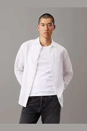 Calvin Klein Gestreiftes Hemd aus Leinen und Baumwolle