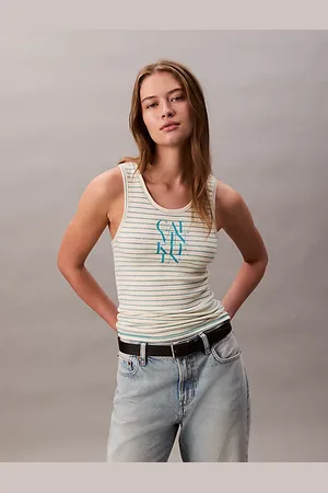 Calvin Klein Tanktop mit gerippten Streifen und Logo-Grafik