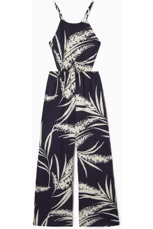 COS Damen Jumpsuits - OPEN-BACK FLORAL-PRINT LINEN JUMPSUIT