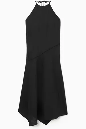 COS Asymmetrisches Neckholder-Leinenkleid