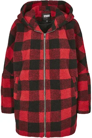 Urban classics Ladies Hooded Oversized Check Sherpa Jacket Girl-Winter-Jacke