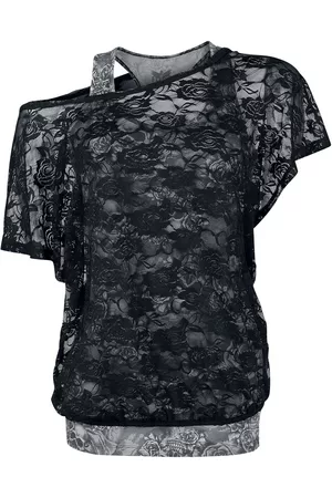 EMP Graues Top mit schwarzem Spitzen-Shirt Girl-Shirt