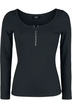 EMP Schwarzes Langarmshirt mit Reißverschluss im Rundhalsausschnitt Girl-Longsleeve
