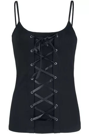 Gothicana Schwarzes Top mit Schnürung und dünnen Trägern Girl-Top