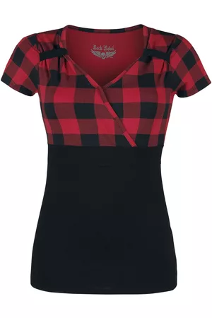 Rock Rebel Schwarz/Rotes T-Shirt im Rockabilly-Stil Girl-Shirt