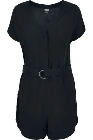 Urban classics Ladies Short Black Viscose Belt Jumpsuit Jumpsuit