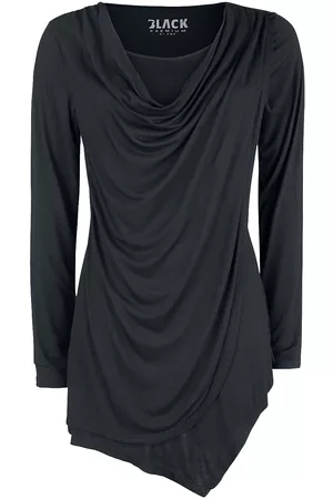EMP Schwarzes Langarmshirt mit Wasserfallausschnitt Girl-Longsleeve