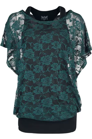 EMP Schwarzes Top mit grünem Spitzen T-Shirt Girl-Shirt